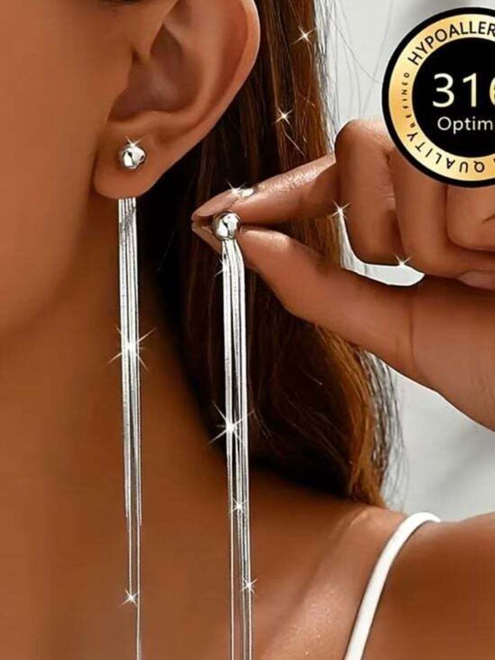 Long Silver Tassel Drop Earrings - Hypoallergenic Stainless Look